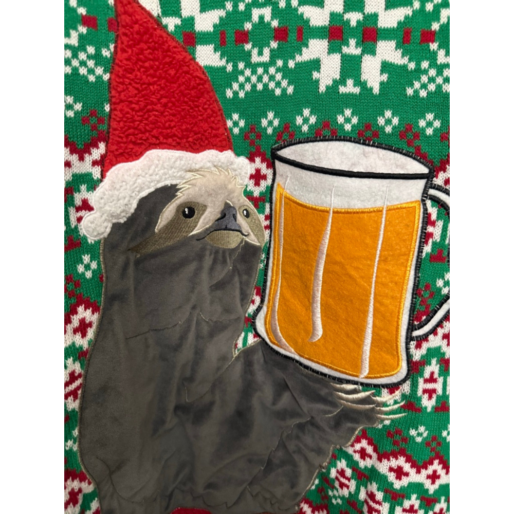 Men's Blizzard Bay Crewneck Sweater L Green Red Sloth Beer Ugly Christmas - Picture 3 of 4